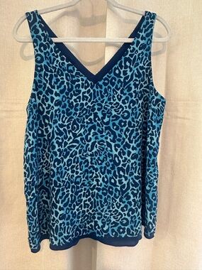 Lilly Pulitzer Turquoise & Navy Leopard V-Neck Tank